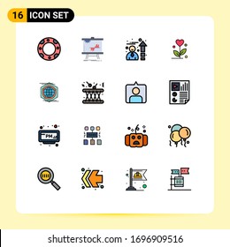 Universal Icon Symbols Group of 16 Modern Flat Color Filled Lines of space; globe; efficiency; heart; flower Editable Creative Vector Design Elements