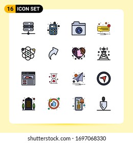 Universal Icon Symbols Group of 16 Modern Flat Color Filled Lines of science; biology; restore; atom; speech Editable Creative Vector Design Elements