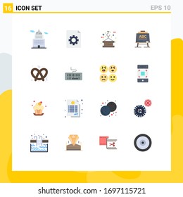 Universal Icon Symbols Group of 16 Modern Flat Colors of pretzel; board; hook; abc; learining Editable Pack of Creative Vector Design Elements