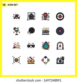 Universal Icon Symbols Group of 16 Modern Flat Color Filled Lines of target; military; air; badge; balloon Editable Creative Vector Design Elements