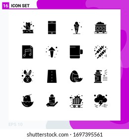 Universal Icon Symbols Group of 16 Modern Solid Glyphs of arrow; document; cream; audio; train Editable Vector Design Elements