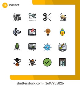 Universal Icon Symbols Group of 16 Modern Flat Color Filled Lines of cruiser; wheel; cut; construction; ui Editable Creative Vector Design Elements