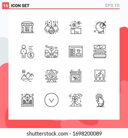 Grupo de símbolos de icono universal de 16 líneas de negocio modernas; humanos; dinero; cabeza; análisis Elementos de diseño de vectores editables