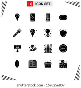 Universal Icon Symbols Group of 16 Modern Solid Glyphs of flash; torch; camera; track; road Editable Vector Design Elements