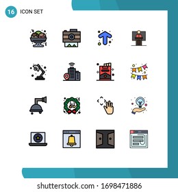 Universal Icon Symbols Group of 16 Modern Flat Color Filled Lines of speaker; presentation; arrows; event; business Editable Creative Vector Design Elements