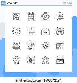 Universal Icon Symbols Group of 16 Modern Outlines of idea; finance; airplane; crowd funding; paper plane Editable Vector Design Elements