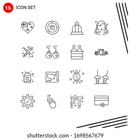 Universal Icon Symbols Group of 16 Modern Outlines of brush; music; report; headphones; capitol Editable Vector Design Elements