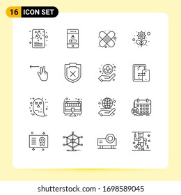Universal Icon Symbols Group of 16 Modern Outlines of fingers; plant; smartphone; sustainable; first aid Editable Vector Design Elements
