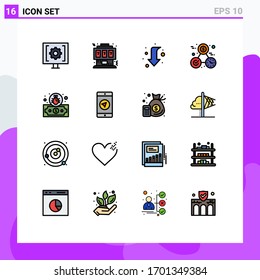 Universal Icon Symbols Group of 16 Modern Flat Color Filled Lines of perfection; money; joystick; clock; full Editable Creative Vector Design Elements