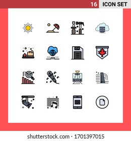 Universal Icon Symbols Group of 16 Modern Flat Color Filled Lines of cleaning; flow; hammer; data; storage Editable Creative Vector Design Elements