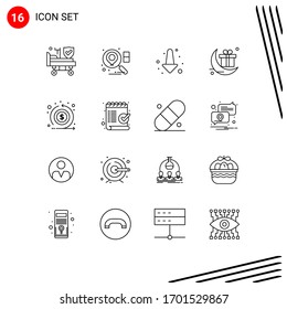 Universal Icon Symbols Group of 16 Modern Outlines of return; flow; down; cash; festival Editable Vector Design Elements