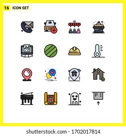 Universal Icon Symbols Group of 16 Modern Flat Color Filled Lines of cupcake food; birthday; plus; bakery; sharing Editable Creative Vector Design Elements