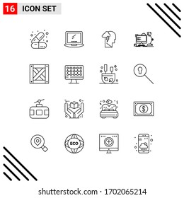 Universal Icon Symbols Group of 16 Modern Outlines of computer; office; laptop; workstation; power Editable Vector Design Elements