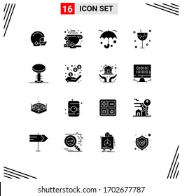 Universal Icon Symbols Group of 16 Modern Solid Glyphs of furniture; party; bean; glass; carnival Editable Vector Design Elements
