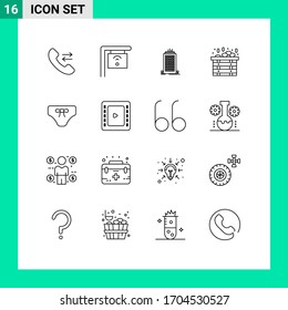Universal Icon Symbols Group of 16 Modern Outlines of clothing; bikini; skyscaper; beach; box Editable Vector Design Elements