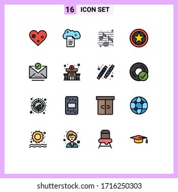 Universal Icon Symbols Group of 16 Modern Flat Color Filled Lines of rank; medal; sky docs; insignia; night Editable Creative Vector Design Elements