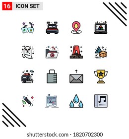 Universal Icon Symbols Group of 16 Modern Flat Color Filled Lines of ghost; character; pin; screen; computer Editable Creative Vector Design Elements