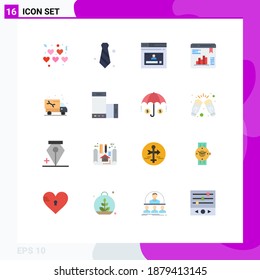 Universal Icon Symbols Group of 16 Modern Flat Colors of pipe; Webstatistiken; Seite; Graph; Diagramm Bearbeitbares Paket kreativer Vektordesign-Elemente