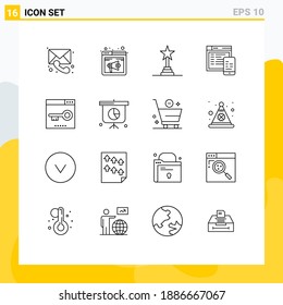 Universal Icon Symbols Group of 16 Modern Outlines of engine; website; webpage; design; performance award Editable Vector Design Elements