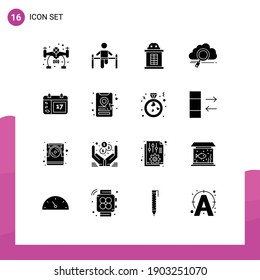 Universal Icon Symbols Group of 16 Modern Solid Glyphs of day; computing; ticket; technology; search Editable Vector Design Elements