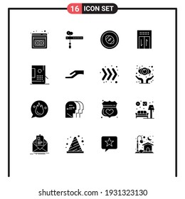 Universal Icon Symbols Group of 16 Modern Solid Glyphs of design; bucket; rugby ball; travel; elevator Editable Vector Design Elements