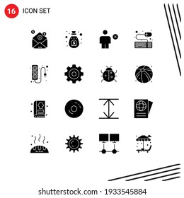 Universal Icon Symbols Group of 16 Modern Solid Glyphs of plug; mouse; avatar; keyboard; minus Editable Vector Design Elements