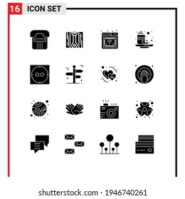Universal Icon Symbols Group of 16 Modern Solid Glyphs of socket; health; internet; tea; cup Editable Vector Design Elements