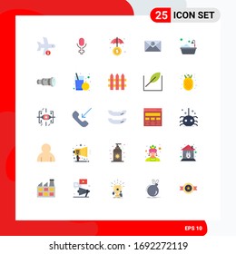 Universal Icon Symbols Group of 25 Modern Flat Colors of cam; hotel; investment; bathtub; mail Editable Vector Design Elements