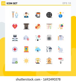 Universal Icon Symbols Group of 25 Modern Flat Colors of world; charge; sportsman'; battery; store Editable Vector Design Elements