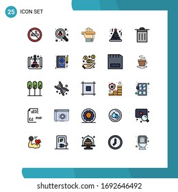 Universal Icon Symbols Group of 25 Modern Filled line Flat Colors of trash; hat; hand; fun; birthday Editable Vector Design Elements