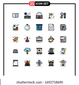Universal Icon Symbols Group of 25 Modern Filled line Flat Colors of flag; day; online; real estate; islamic building Editable Vector Design Elements