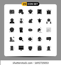Universal Icon Symbols Group of 25 Modern Solid Glyphs of gift; present; halloween; mirror; window Editable Vector Design Elements