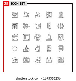 Universal Icon Symbols Group of 25 Modern Lines of conference; television; care; sports; game Editable Vector Design Elements