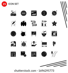 Universal Icon Symbols Group of 25 Modern Solid Glyphs of no; cash; web; coin; diagnostic Editable Vector Design Elements