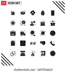 Universal Icon Symbols Group of 25 Modern Solid Glyphs of smart phone; holiday; network; egg; decoration Editable Vector Design Elements