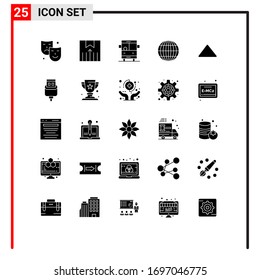 Universal Icon Symbols Group of 25 Modern Solid Glyphs of play; arrow; bus; internet; global Editable Vector Design Elements