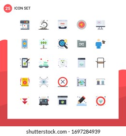 Universal Icon Symbols Group of 25 Modern Flat Colors of video; computer; communication; location; map Editable Vector Design Elements