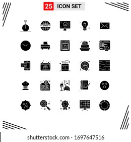 Universal Icon Symbols Group of 25 Modern Solid Glyphs of watch; message; home; mail; science Editable Vector Design Elements
