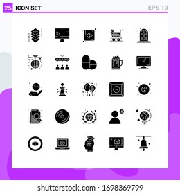 Universal Icon Symbols Group of 25 Modern Solid Glyphs of living; cart; wifi; shopping; trolly Editable Vector Design Elements