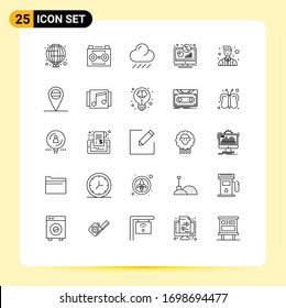Universal Icon Symbols Group of 25 Modern Lines of officer; percentage; sound recording; monitor; discount Editable Vector Design Elements