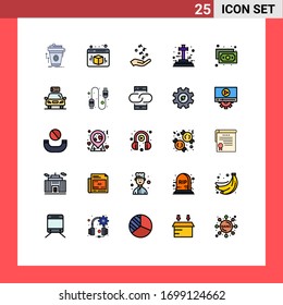 Universal Icon Symbols Group of 25 Modern Filled line Flat Colors of cash; graveyard; fist; grave; rock and roll Editable Vector Design Elements