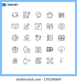 Universal Icon Symbols Group of 25 Modern Lines of appointment; cup; page; coffee; weather Editable Vector Design Elements