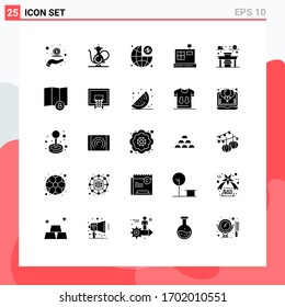 Universal Icon Symbols Group of 25 Modern Solid Glyphs of chair; commerce; ramadan; cashbox; management Editable Vector Design Elements