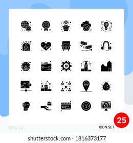 Universal Icon Symbols Group of 25 Modern Solid Glyphs of circle; bulb; money; checklist; check Editable Vector Design Elements