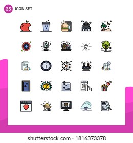 Universal Icon Symbols Group of 25 Modern Filled line Flat Colors of palm; ramadan; fast food; pray; islam Editable Vector Design Elements