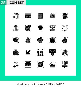 Universal Icon Symbols Group of 25 Modern Solid Glyphs of valentine; television; credit card; math; calculate Editable Vector Design Elements