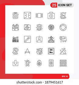 Universal Icon Symbols Group of 25 Modern Lines of molecule; suitcase; home gate; medical; briefcase Editable Vector Design Elements