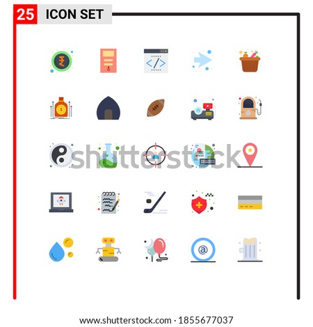 Universal Icon Symbols Group of 25 Modern Flat Colors of grocery; fruits bucket; interface; food bucket; next Editable Vector Design Elements