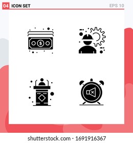 Universal Icon Symbols Group of 4 Modern Solid Glyphs of cash; classroom; payment; engineer; rostrum Editable Vector Design Elements