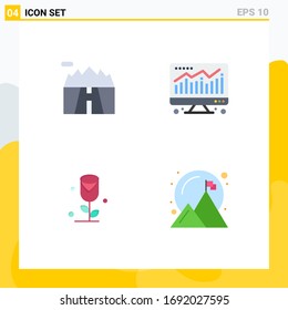 Universal Icon Symbols Group of 4 Modern Flat Icons of landscape; love; road; economy; achievement Editable Vector Design Elements